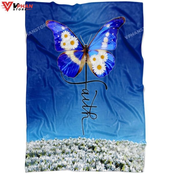 Faith Cross Butterfly Fleece Christian Blanket