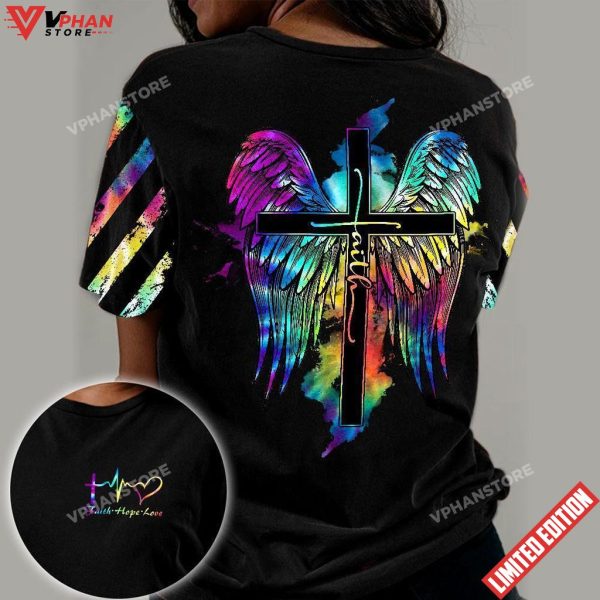 Faith Cross Wings Colorfull Jesus Shirt