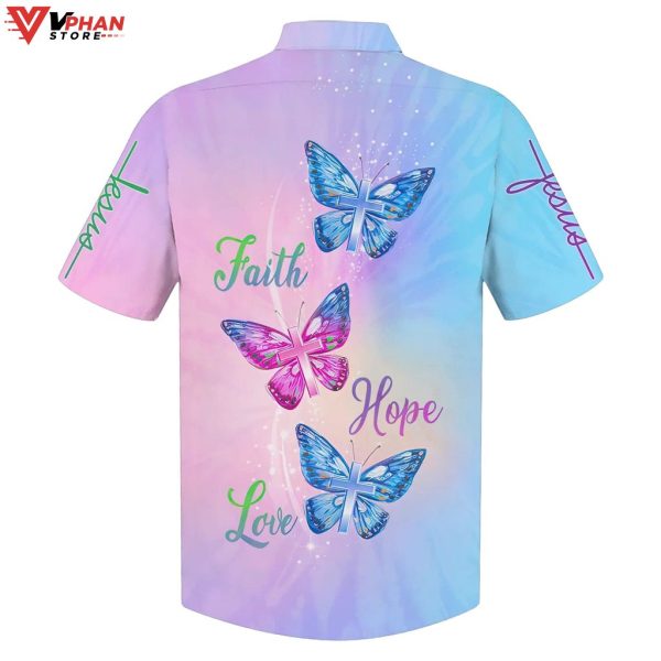 Faith Hope Love Butterfly Christian Outfit Easter Hawaiian Shirt