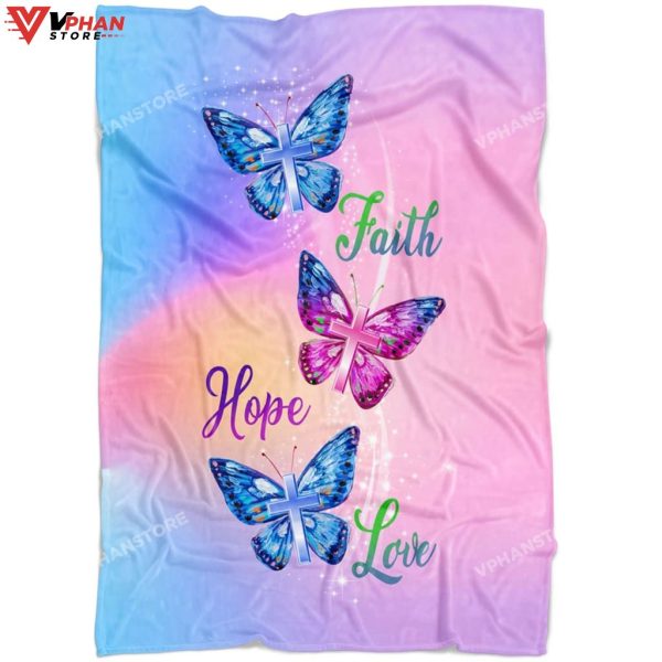 Faith Hope Love Butterfly Fleece Christian Blanket