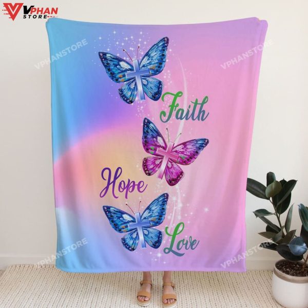 Faith Hope Love Butterfly Fleece Christian Blanket