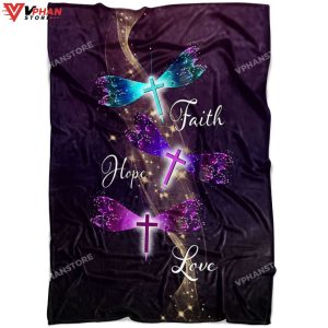 Faith Hope Love Dragonfly Fleece Christian Blanket 1