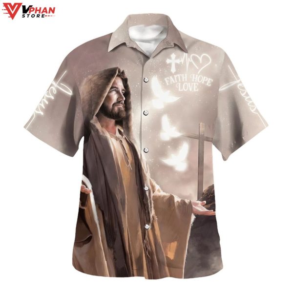 Faith Hope Love Jesus Cross Christian Outfit Easter Hawaiian Shirt