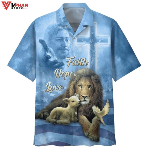 Faith Hope Love Jesus Lion And The Lamb Christian Easter Hawaiian Shirt