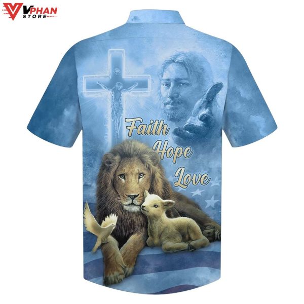 Faith Hope Love Jesus Lion And The Lamb Christian Easter Hawaiian Shirt