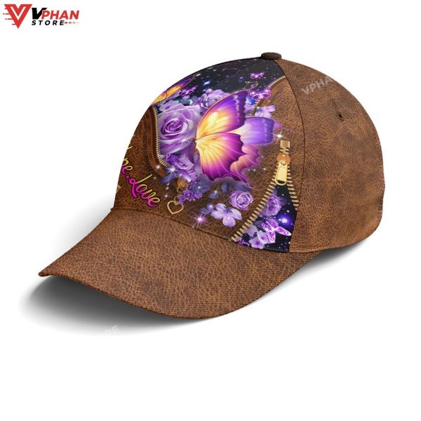 Faith Hope Love Magical Butterfly Purple Roses Leather Style Baseball Cap