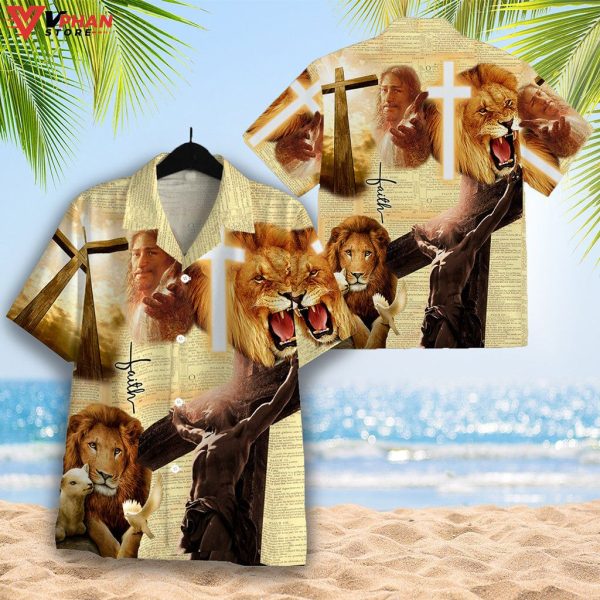 Faith Lion Lamb Jesus 3D Christian Gift Ideas Hawaiian Summer Shirt