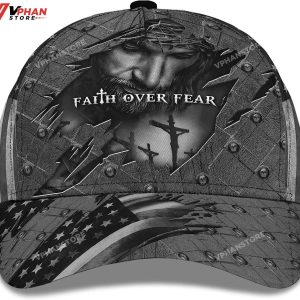 Faith Over Fear God With Cross And American Flag Baseball Cap 1