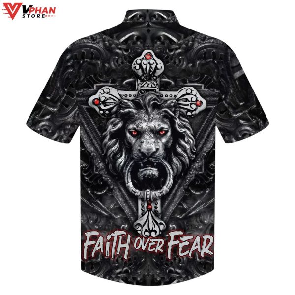 Faith Over Fear Gothic Lion Black Christian Gift Ideas Easter Hawaiian Shirt