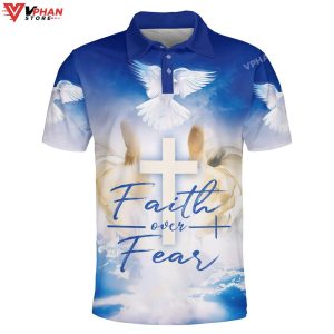 Faith Over Fear Jesus And Dove Easter Gifts Christian Polo Shirt Shorts 1