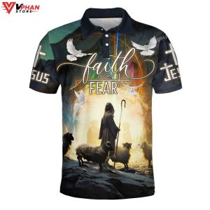 Faith Over Fear Jesus And Lamb Easter Gifts Christian Polo Shirt Shorts 1