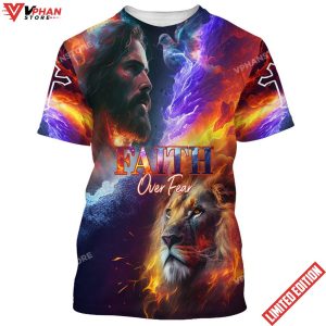 Faith Over Fear Jesus And Lion 3d All Over Print Shirt 1