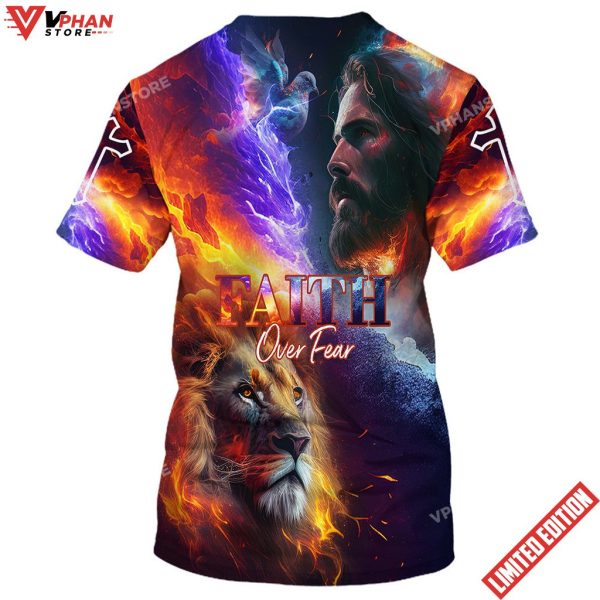 Faith Over Fear Jesus And Lion 3d All Over Print Shirt