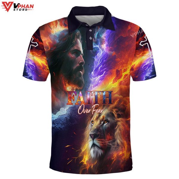 Faith Over Fear Jesus And Lion Religious Gifts Christian Polo Shirt & Shorts