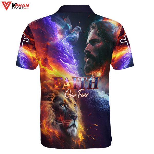 Faith Over Fear Jesus And Lion Religious Gifts Christian Polo Shirt & Shorts