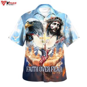 Faith Over Fear Jesus Face Eagle Christian Gift Ideas Easter Hawaiian Shirt 1