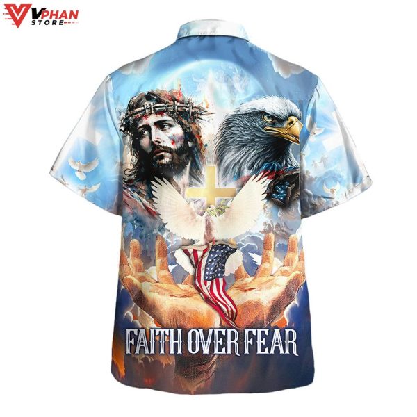 Faith Over Fear Jesus Face Eagle Christian Gift Ideas Easter Hawaiian Shirt