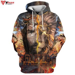 Faith Over Fear Jesus Lion Christian Gift Ideas Religious Hoodie 1