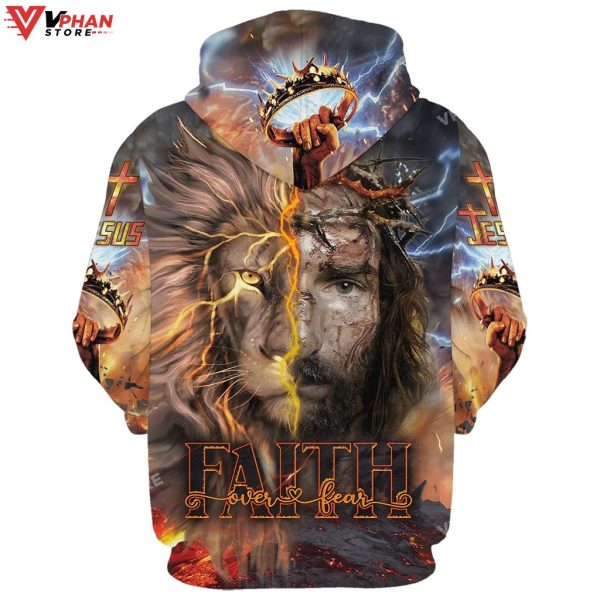 Faith Over Fear Jesus Lion Christian Gift Ideas Religious Hoodie