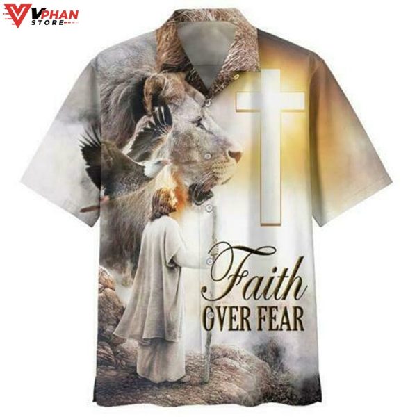 Faith Over Fear Jesus Lion Christian Hawaiin Shirt For Men Women