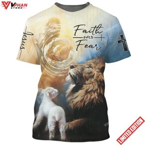 Faith Over Fear Jesus Lion Lamb 3D All Over Printed Shirt 1