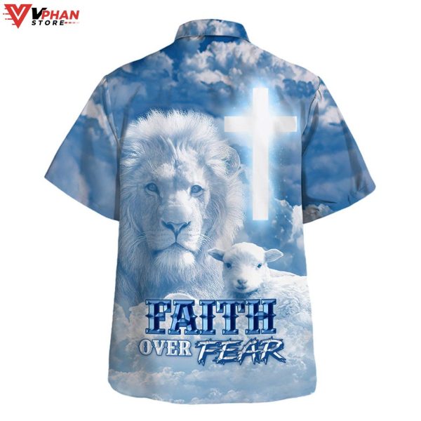 Faith Over Fear Jesus Lion Lamb Christian Outfit Hawaiian Summer Shirt