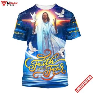 Faith Over Fear Jesus Potrait All Over Print Shirt 1