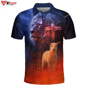 Faith Over Fear Lamb And Jesus Lion Christian Polo Shirt Shorts 1