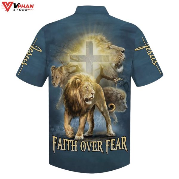 Faith Over Fear Lion Christian Gift Ideas Easter Hawaiian Shirt