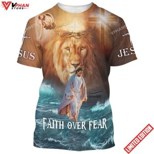 Faith Over Fear Lion Jesus Walking On The Water 3d Shirt 1