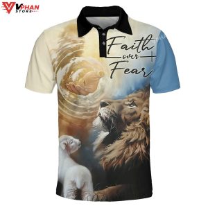 Faith Over Fear Lion Religious Easter Gifts Christian Polo Shirt Shorts 1