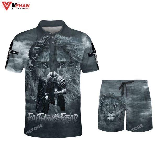 Faith Over Fear Lion Warrior Religious Gifts Christian Polo Shirt & Shorts