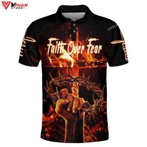 Faith Over Fear Picture Jesus Religious Gifts Christian Polo Shirt Shorts 1