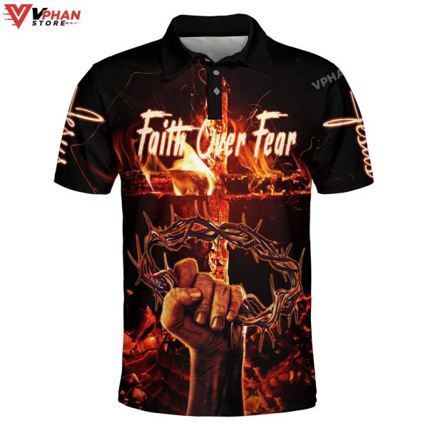 Faith Over Fear Picture Jesus Religious Gifts Christian Polo Shirt & Shorts