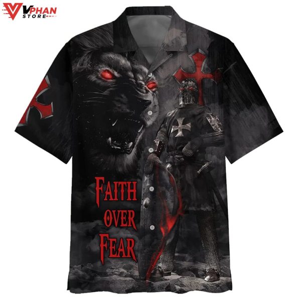 Faith Over Fear Warrior Of Christ Lion Cross Hawaiian Summer Shirt