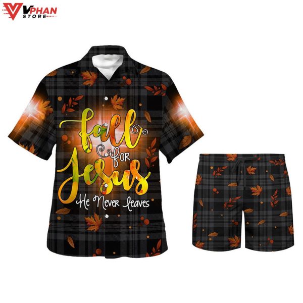 Fall For Jesus He Never Leaves Christian Gift Ideas Hawaiian Summer Shirt