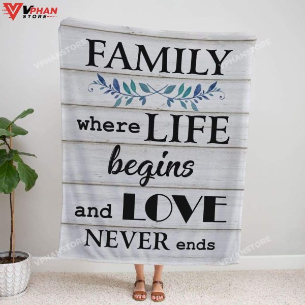 Family Where Life Begins And Love Never Ends Fleece Blanket