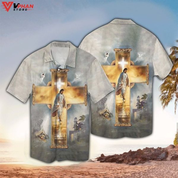 Gate Way To Heaven Jesus And Cross Christ Gifts Hawaiian Aloha Shirt