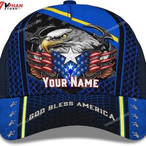 God Bless America Bald Eagle Stars Custom Name Baseball Cap 1