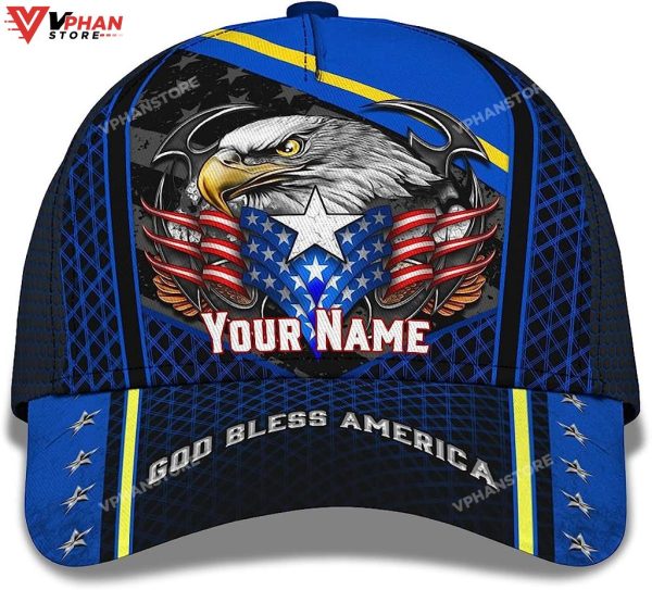 God Bless America Bald Eagle Stars Custom Name Baseball Cap