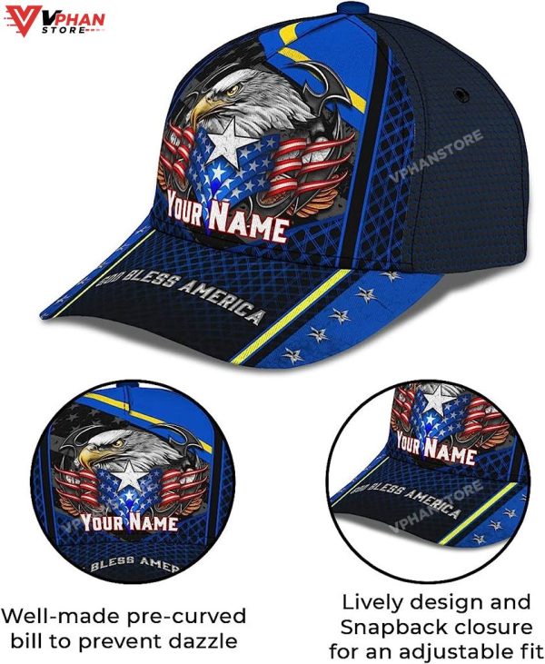 God Bless America Bald Eagle Stars Custom Name Baseball Cap