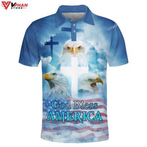 God Bless America Eagle Religious Easter Gifts Christian Polo Shirt Shorts 1