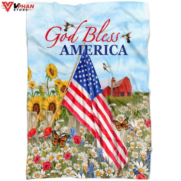 God Bless America Fleece Christian Bible Verse Blanket