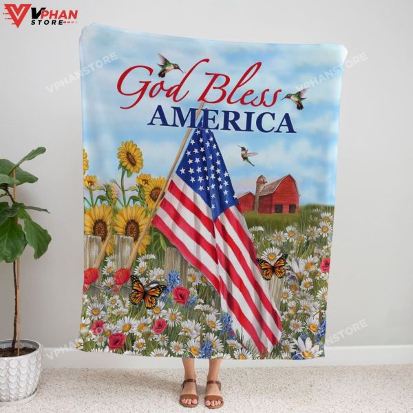 God Bless America Fleece Christian Bible Verse Blanket