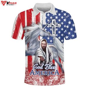 God Bless America Horse Religious Easter Gifts Christian Polo Shirt Shorts 1