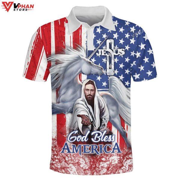 God Bless America Horse Religious Easter Gifts Christian Polo Shirt & Shorts
