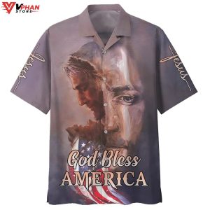 God Bless America Jesus Face Christian Gifts Hawaiian Shirt 1