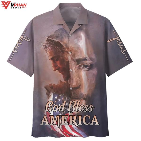 God Bless America Jesus Face Christian Gifts Hawaiian Shirt