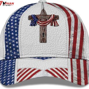 God Bless American Flag On Cross All Over Print Baseball Cap 1