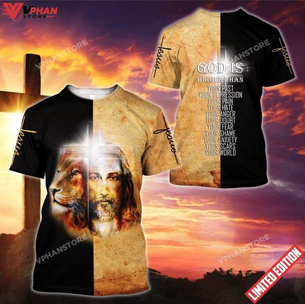 God Is Bigger Than Jesus And Lion Jesus Shirt